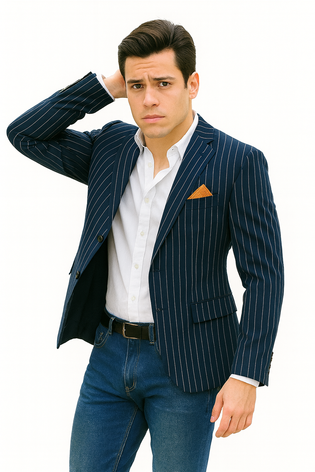 Men's Navy and Bold White Pinstripe Designer Fashion Blazer
