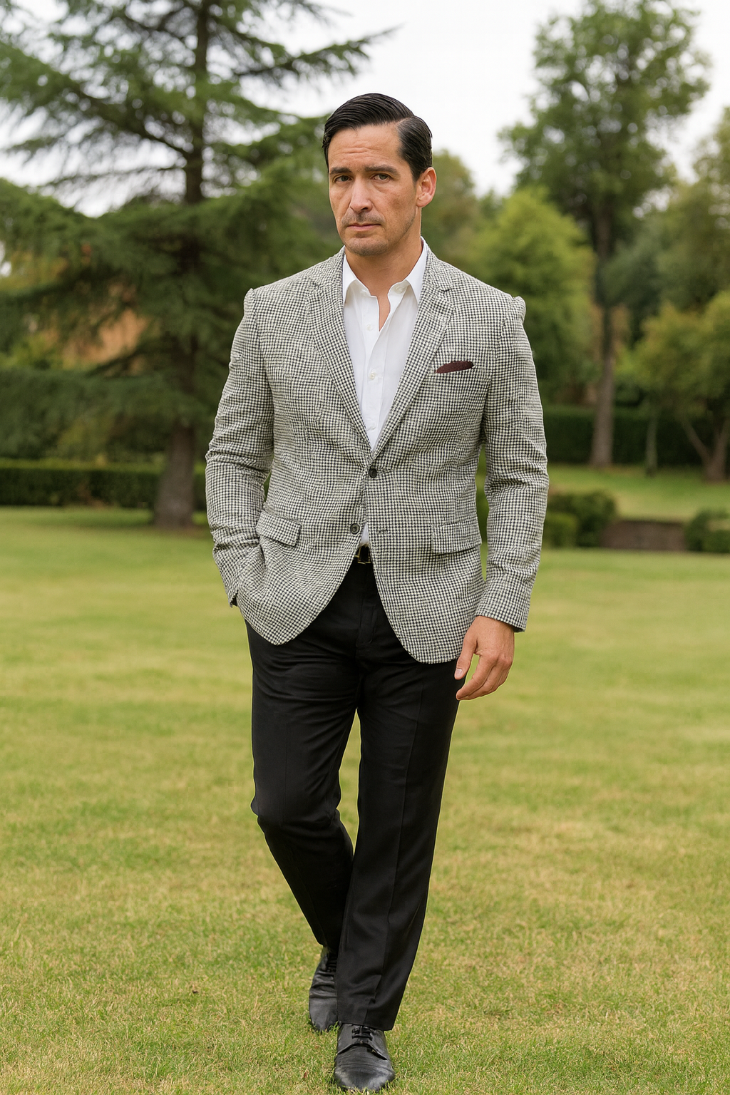 Houndstooth Blazer - Mens Small Houndstooth Wool Sport Coat