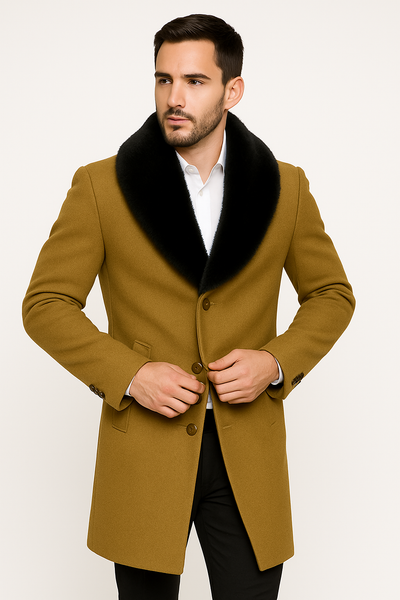 Men's Big And Tall Overcoat Long Men's Dress Topcoat - Winter coat 4XL 5XL 6XL Camel