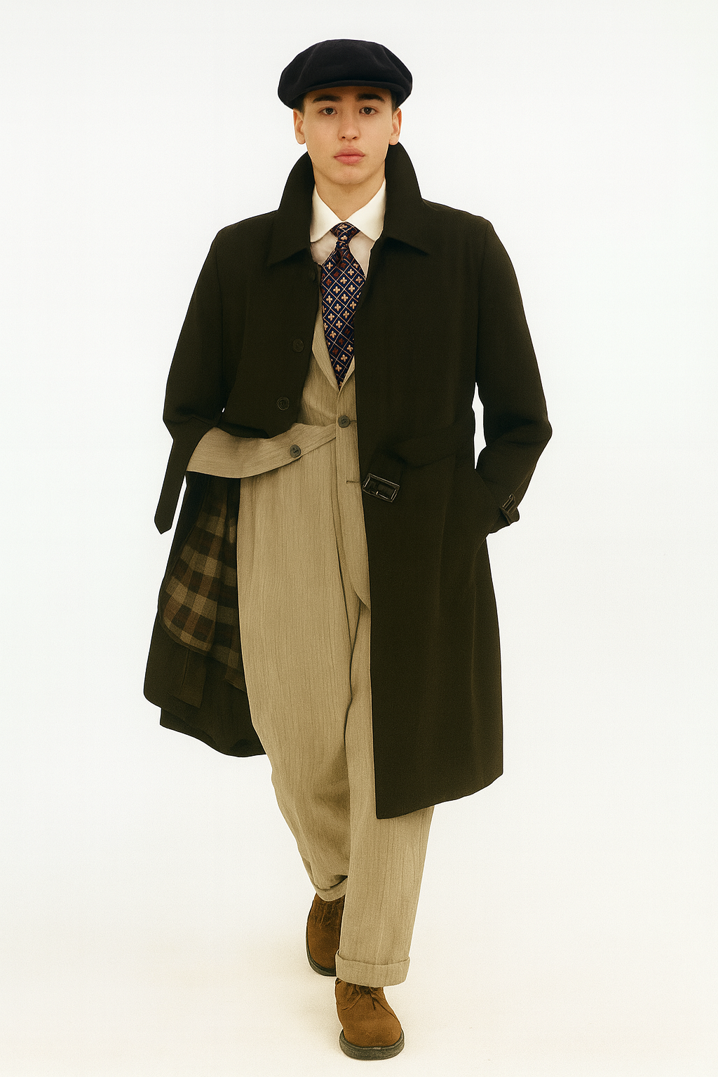 All Weather Men's Dress Coat Belted Rain Coat ~ Long full Maxi length Trench Coat Black Long Style