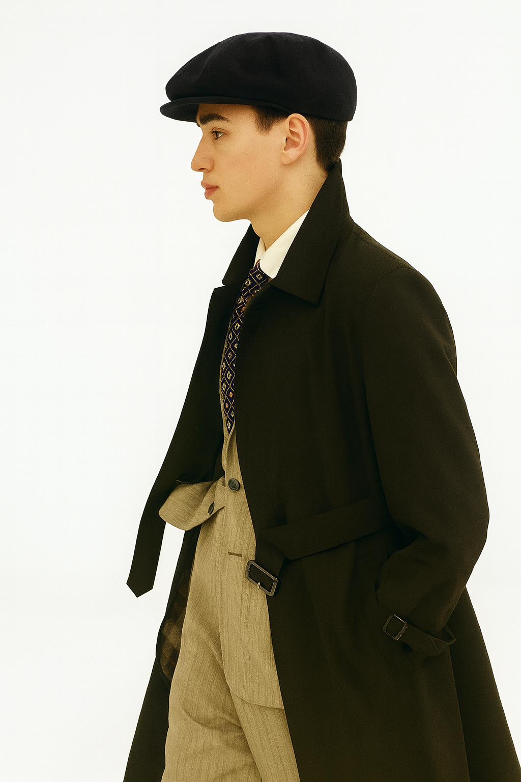 All Weather Men's Dress Coat Belted Rain Coat ~ Long full Maxi length Trench Coat Black Long Style