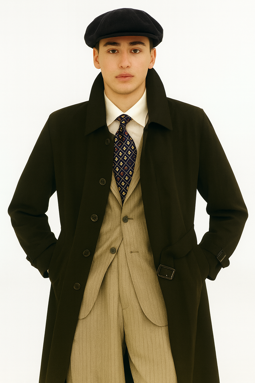 All Weather Men's Dress Coat Belted Rain Coat ~ Long full Maxi length Trench Coat Black Long Style
