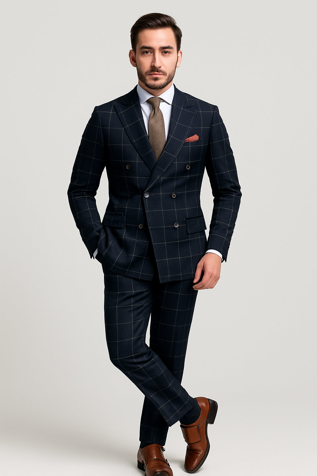 Mens Black and White Window Pane ~ Plaid Double Breasted Suits Suits