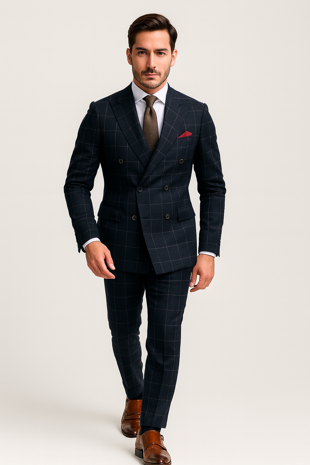 Mens Black and White Window Pane ~ Plaid Double Breasted Suits Suits