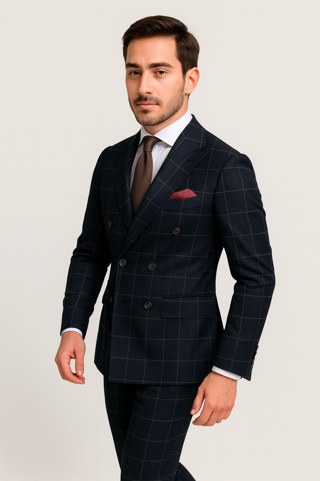 Mens Black and White Window Pane ~ Plaid Double Breasted Suits Suits