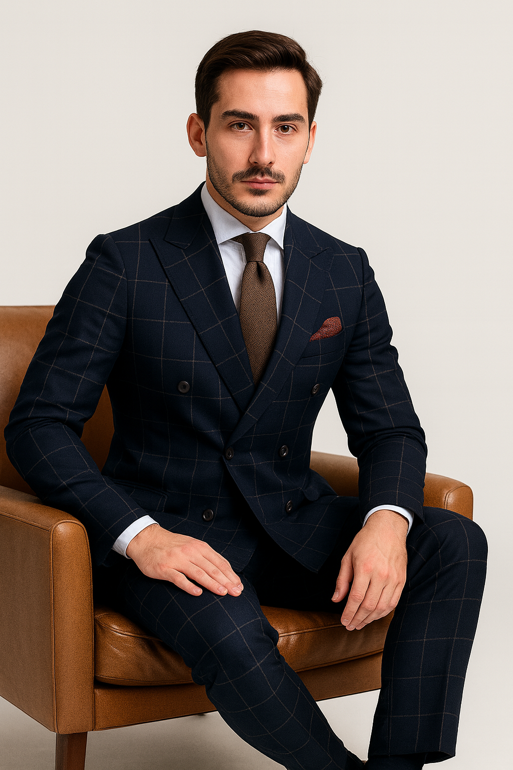 Mens Black and White Window Pane ~ Plaid Double Breasted Suits Suits