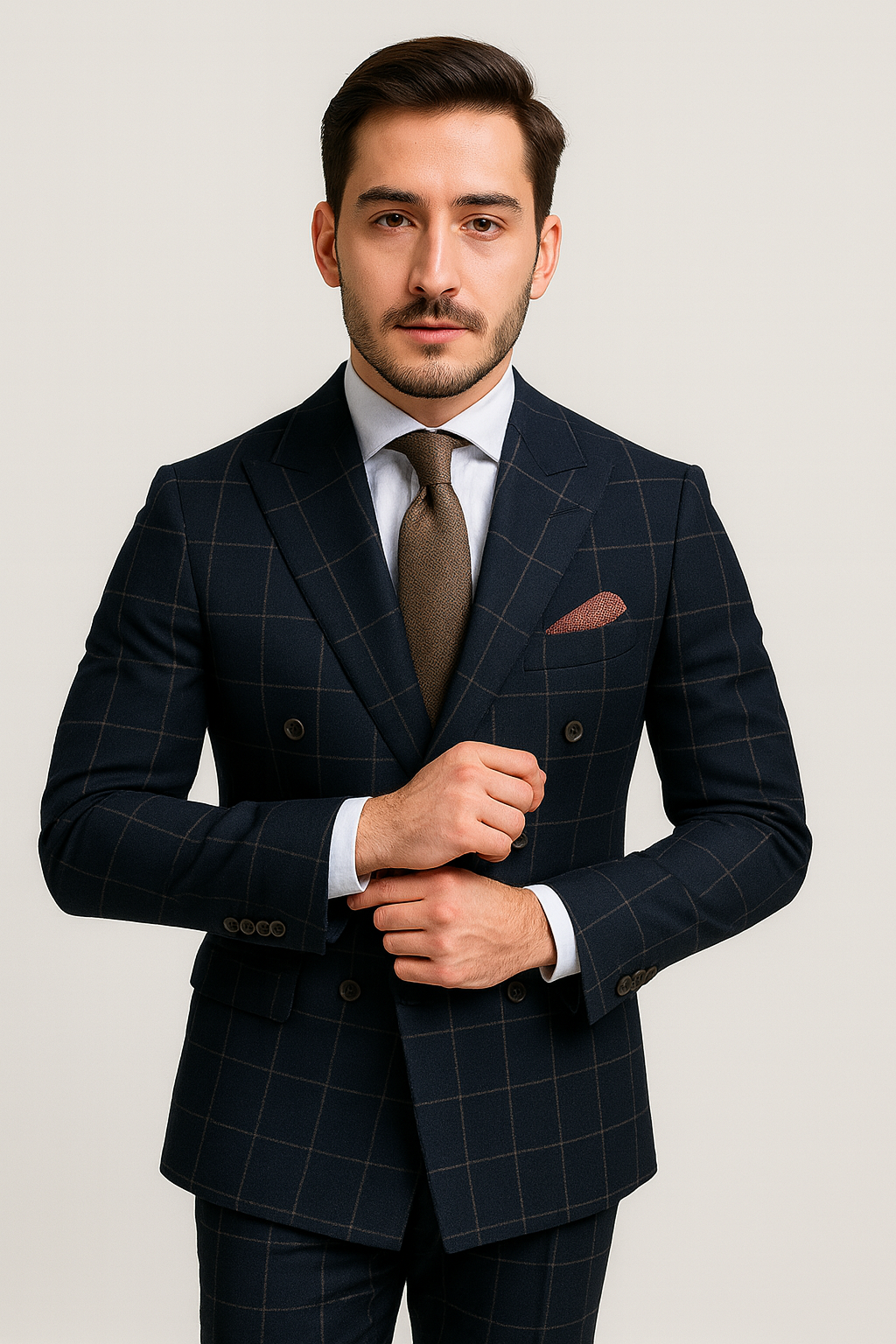Mens Black and White Window Pane ~ Plaid Double Breasted Suits Suits
