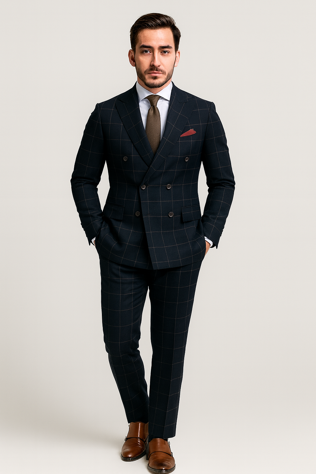 Mens Black and White Window Pane ~ Plaid Double Breasted Suits Suits