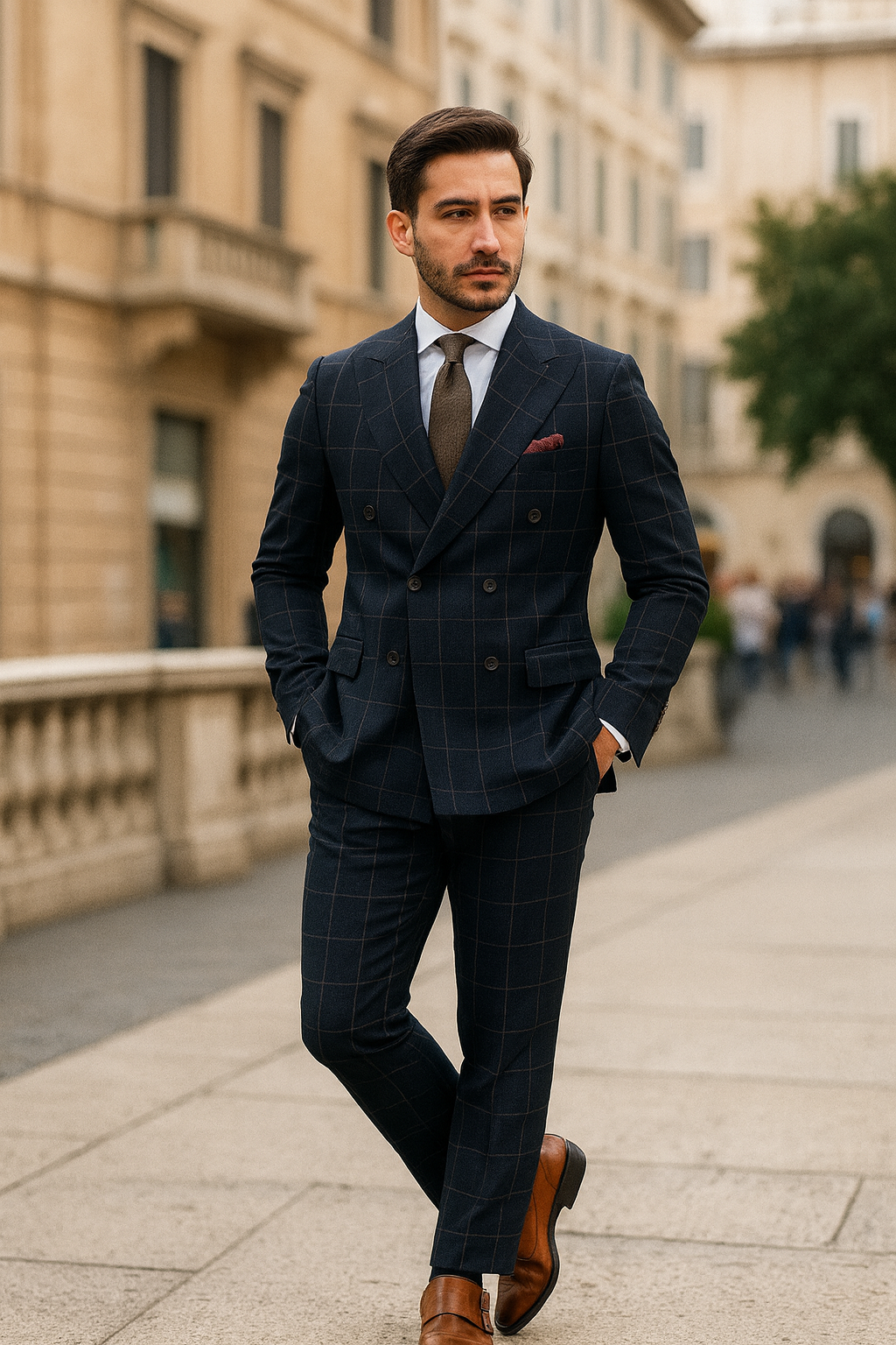 Mens Black and White Window Pane ~ Plaid Double Breasted Suits Suits