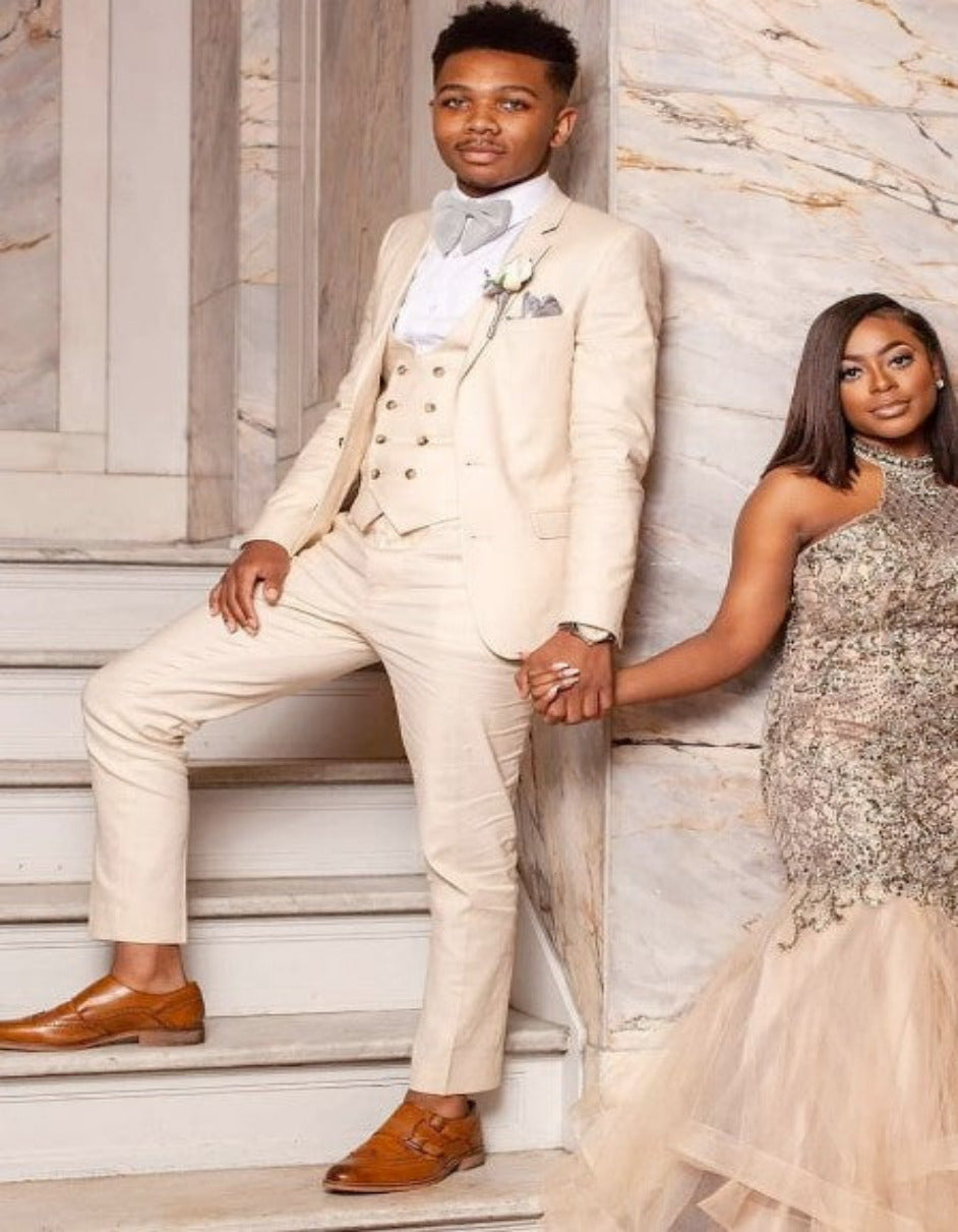 Champagne Slim Fit Suit with Double Breasted Vest