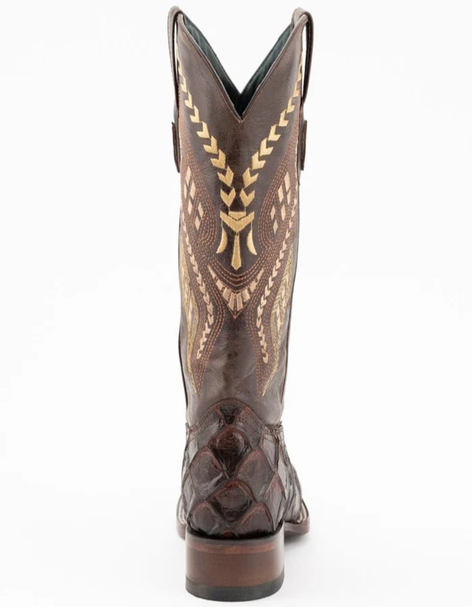 Ferrini Bronco Print Pirarucu Fish Boots Chocolate