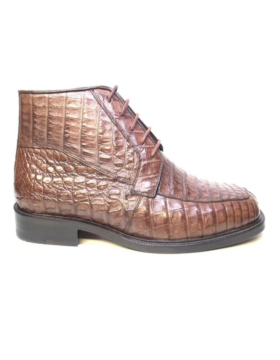 Los Altos Chocolate Brown Crocodile Lace Up Boots