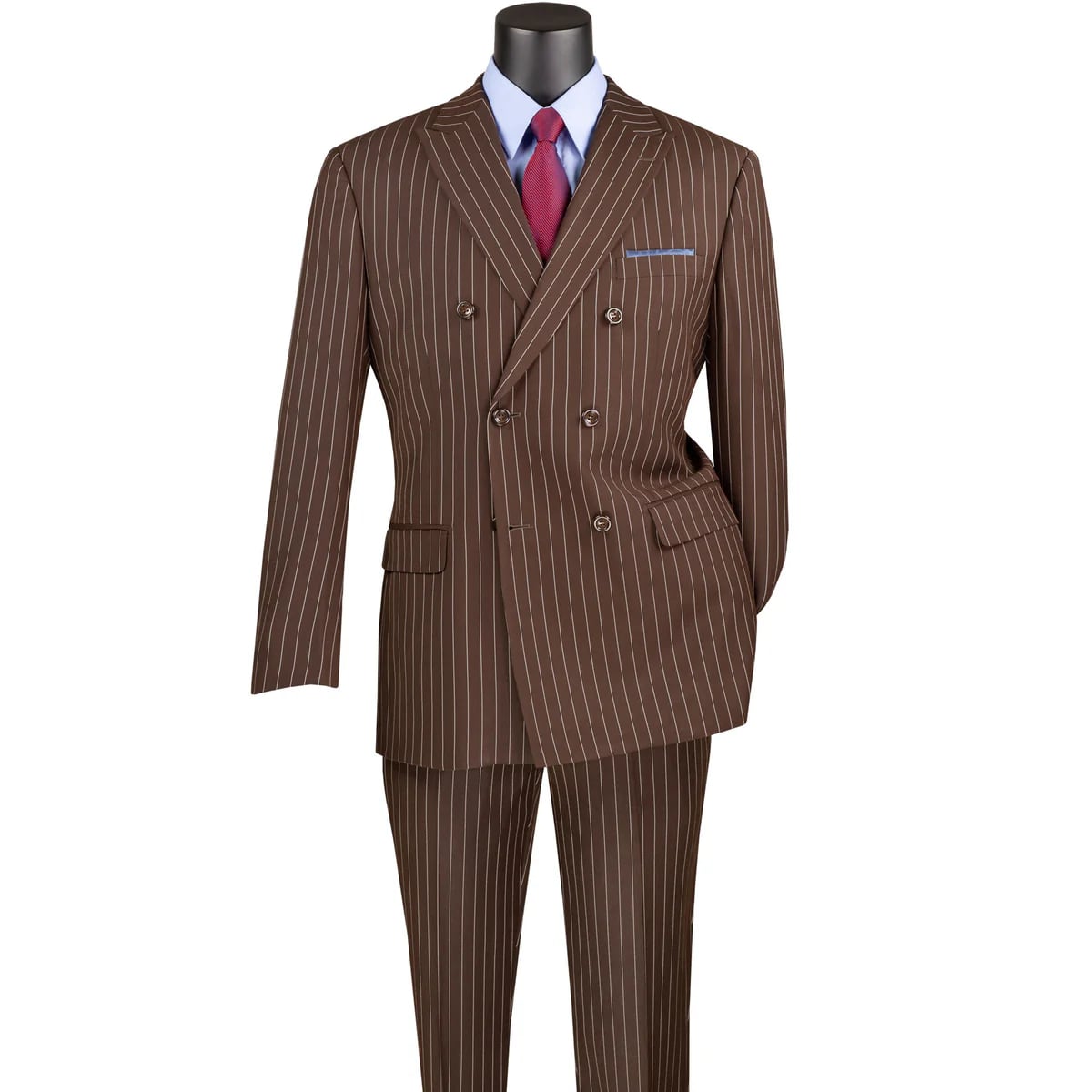 Brown Pinstripe Double-Breasted 6-Button Suit
