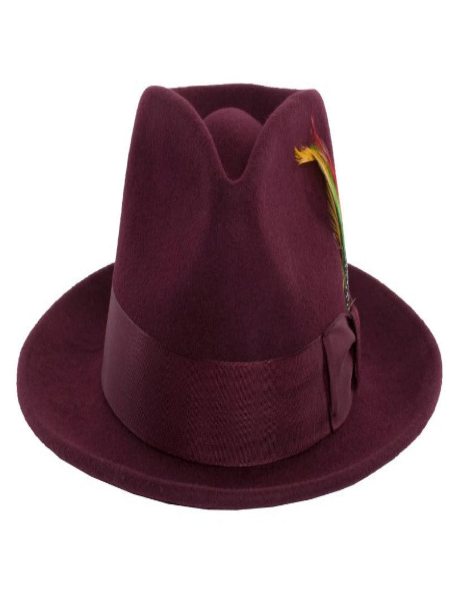 Burgundy Fedora Wool Dress Hat - 1920s Mens Classic