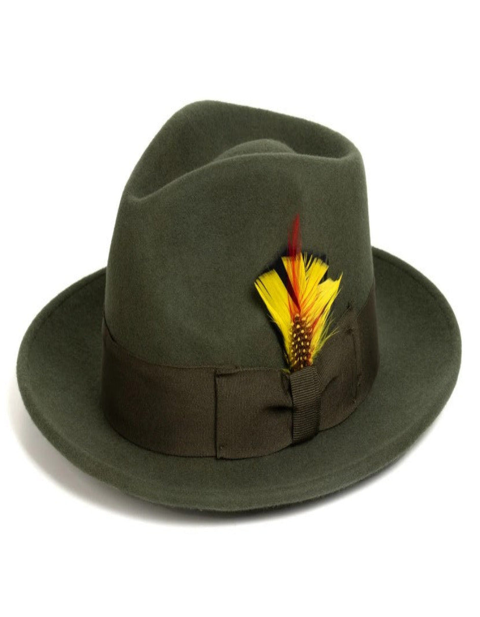 1920s Olive Green Wool Fedora Hat
