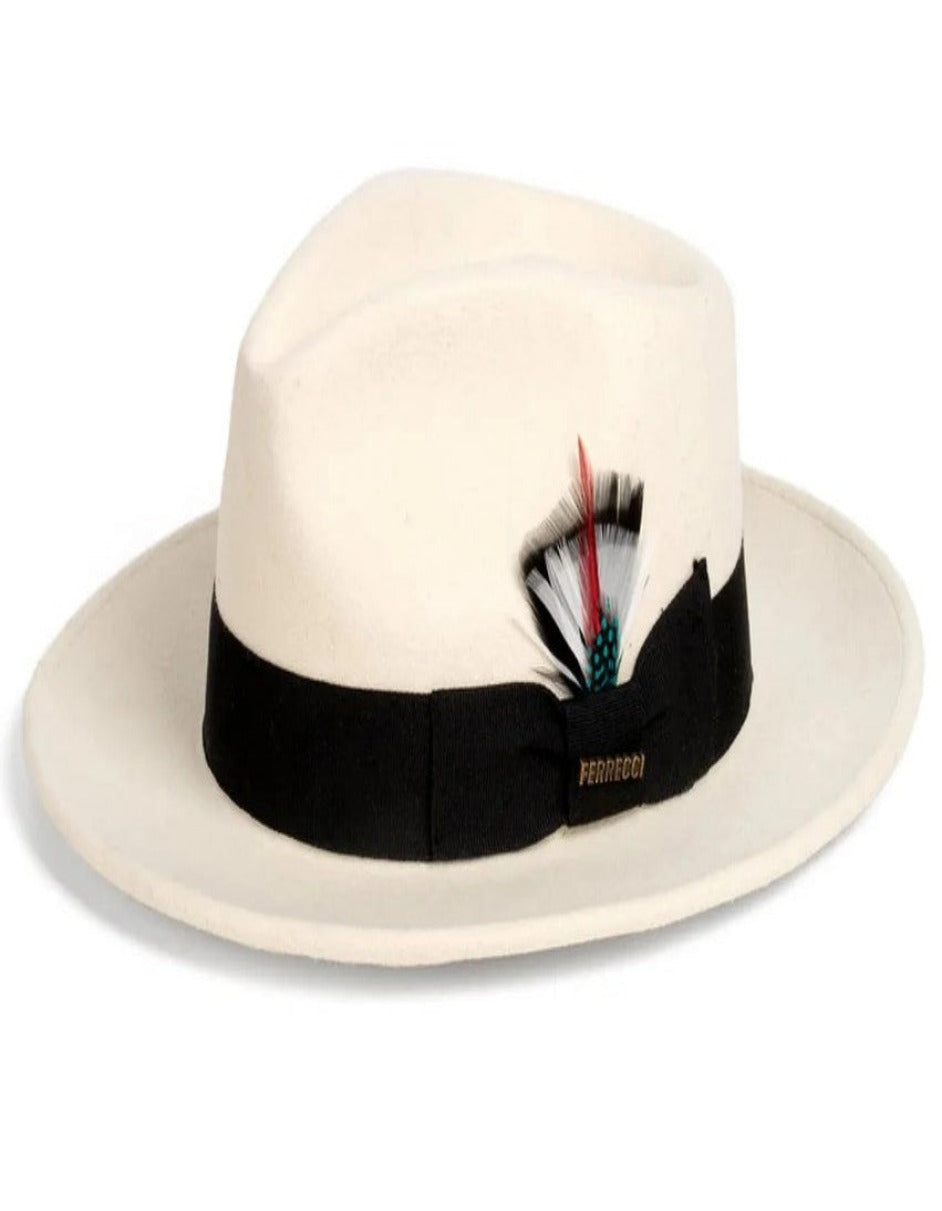 White and Black 1920s Fedora Wool Dress Hat