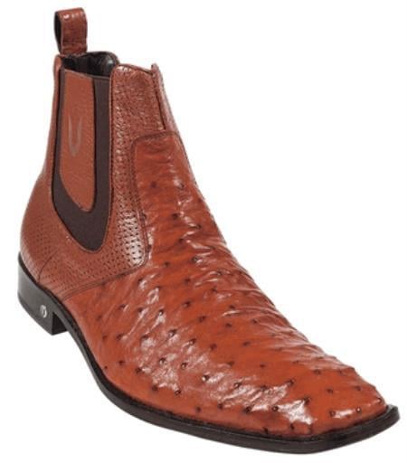 Men's Short Boots Men's Cognac Full Quill Ostrich Dressy Boot Ankle Dress Style For Man