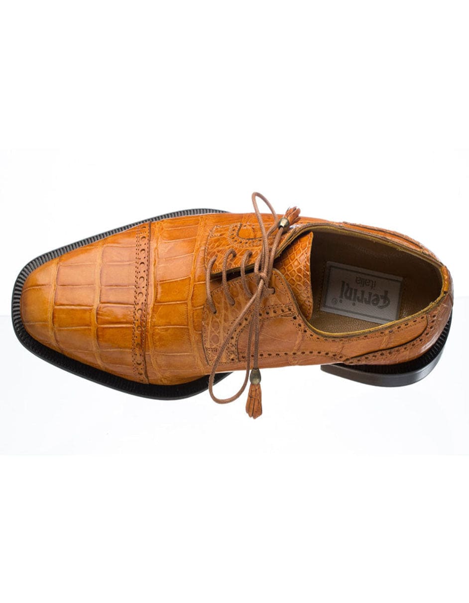 Ferrini 216 Alligator Cap Toe Shoes Cognac