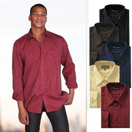 Cotton Blend Stylish Casual Striped Classic Fit Multi-Color Men's Dress Shirt
