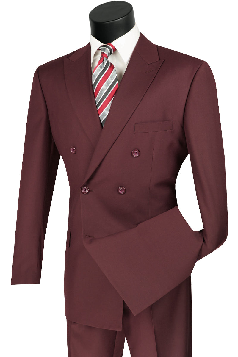 Men's Burgundy Double Breasted Wool Feel Suit