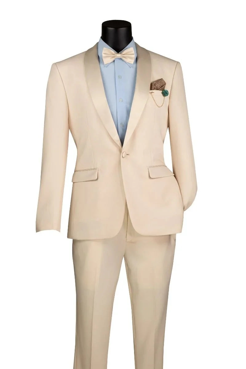 Cream Tuxedo Suit with Satin Lapel - MensItaly