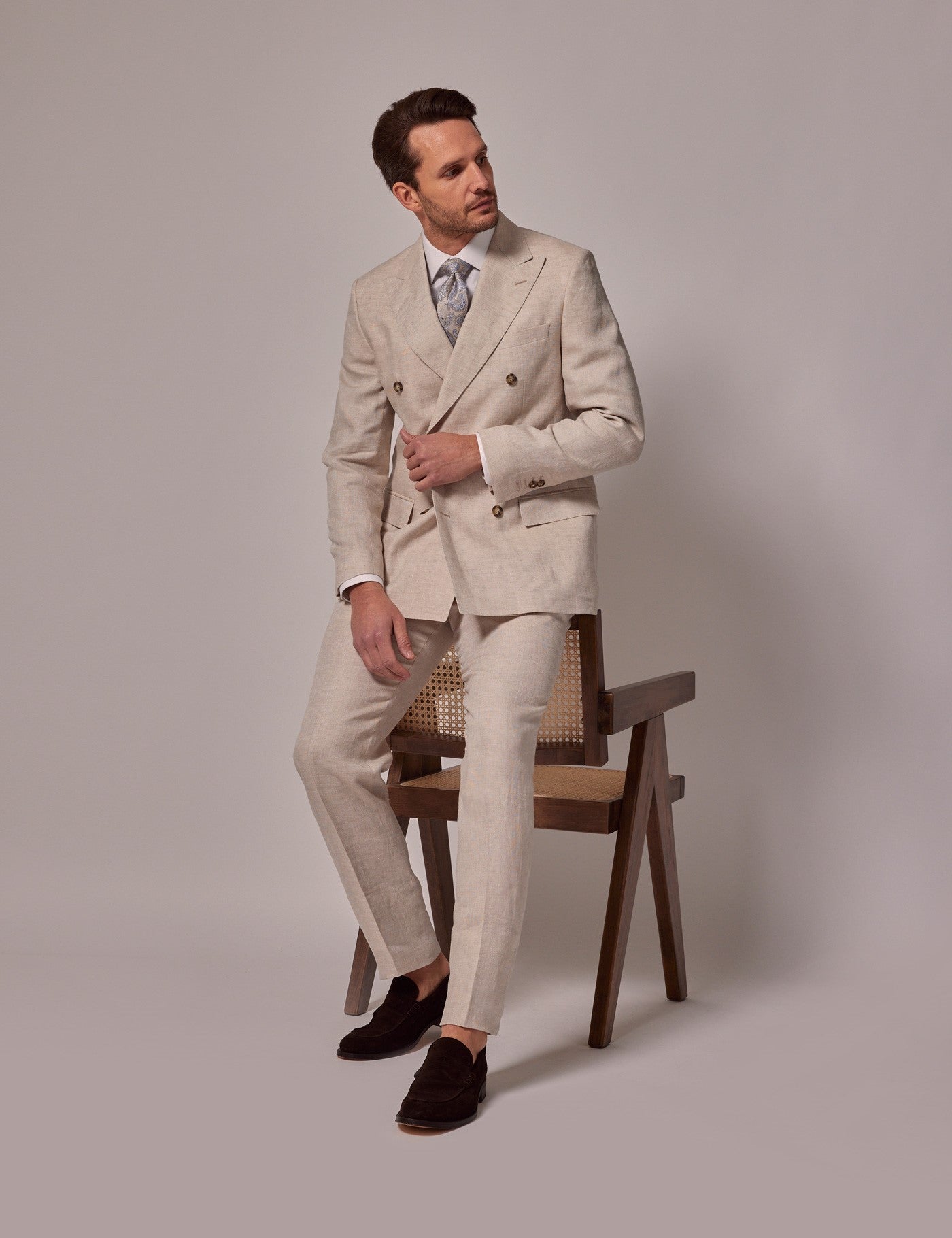 Men's Summer Linen Suit - Cream Wedding Style