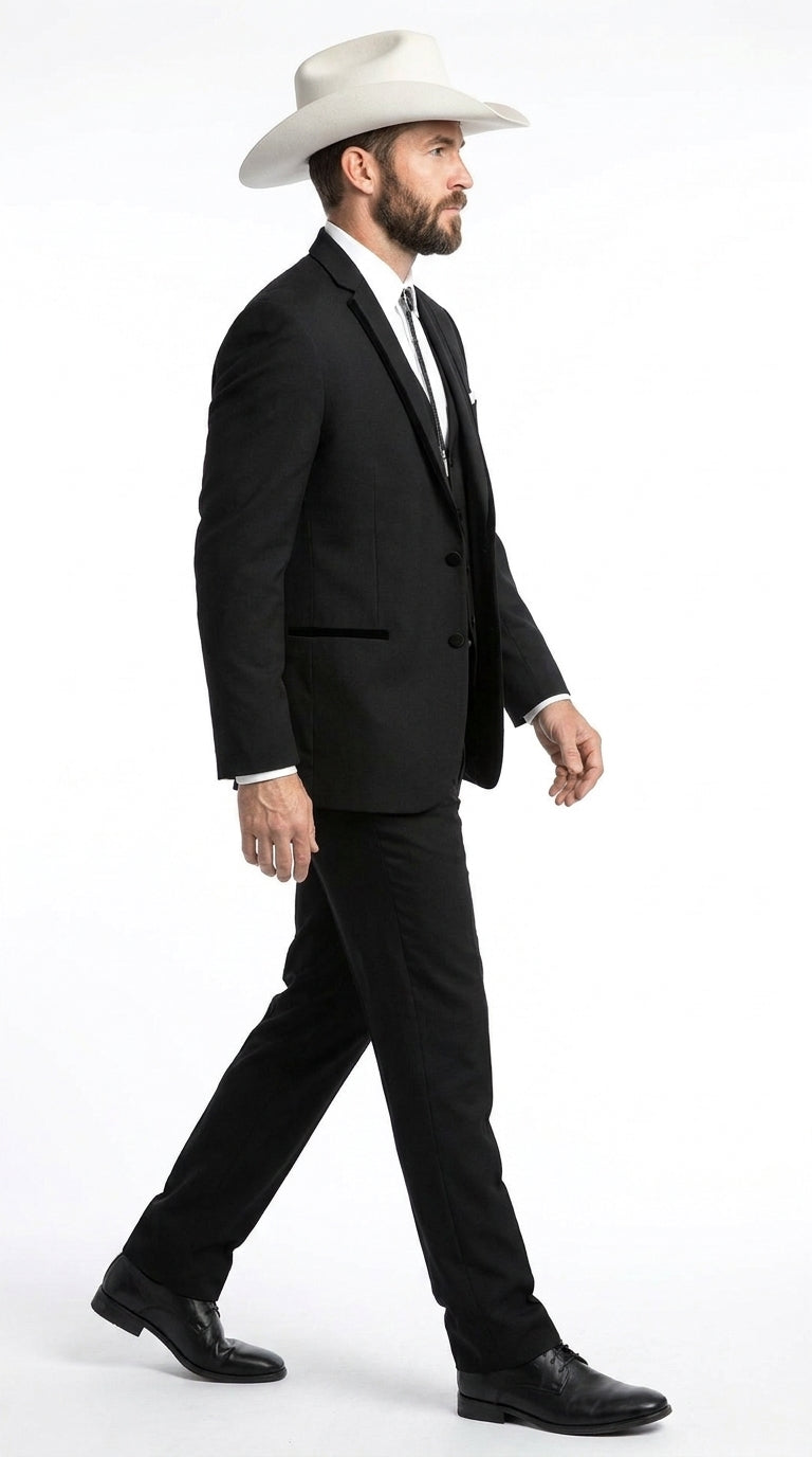 Men’s Black Western Wedding Tuxedo, Country Traje Vaquero Formal Suit
