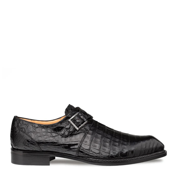 Mezlan Crocodile Monk Strap Black Shoes