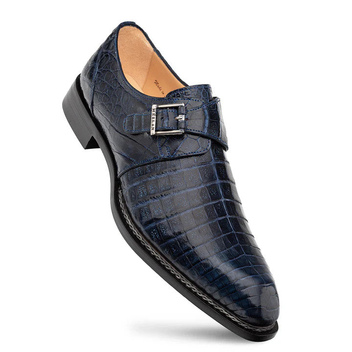 Mezlan Gigolo Crocodile Monk Strap Blue Shoes