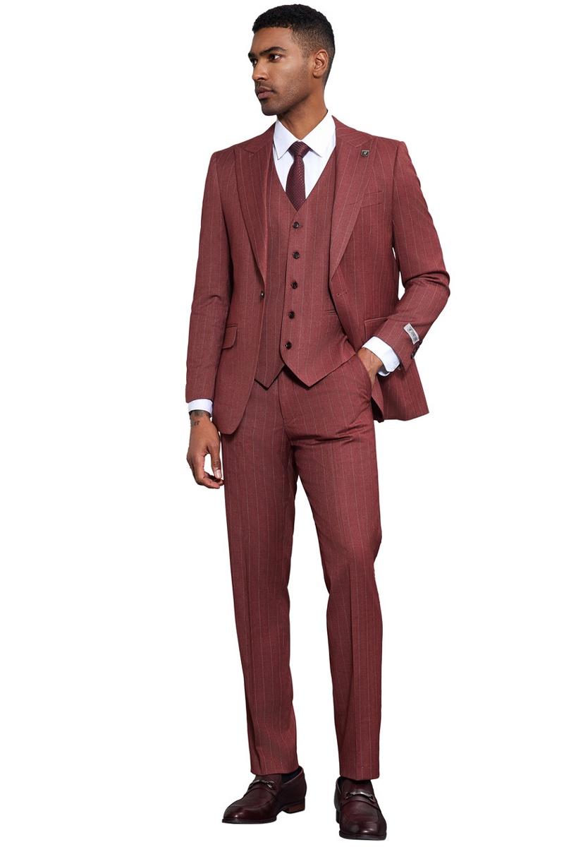Stacy Adams Burgundy Pinstripe Vested Suit