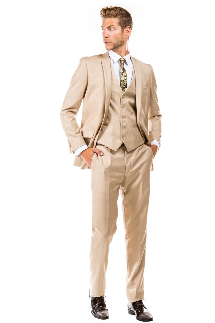 Tan Slim Notch Lapel Wedding Suit