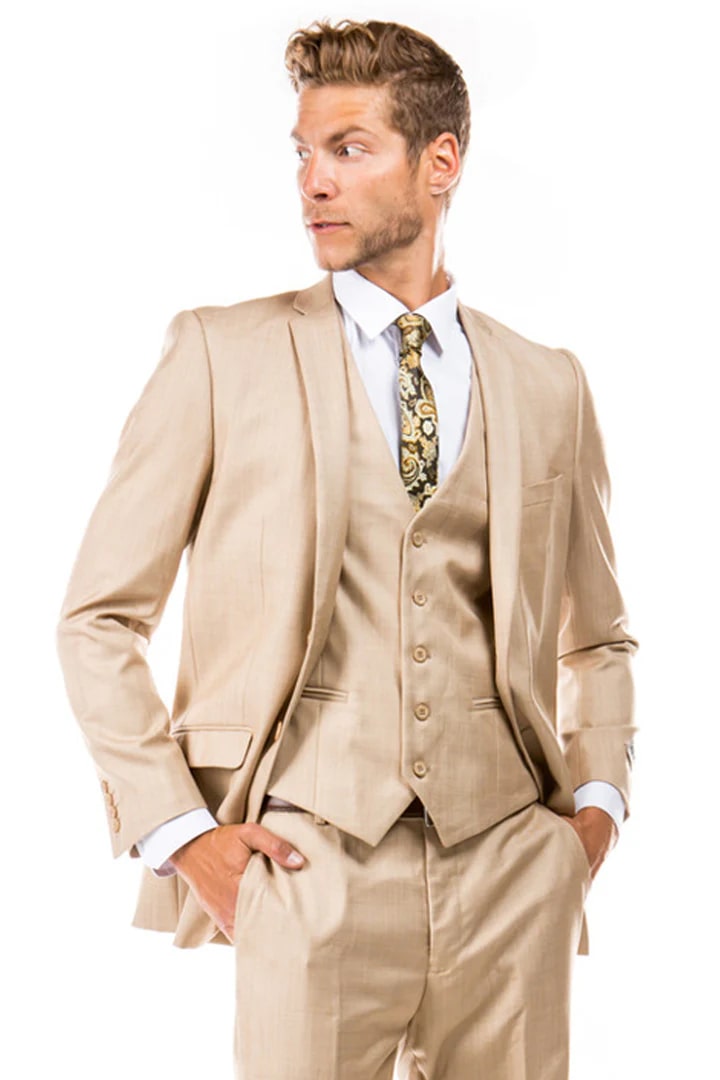 Tan Slim Notch Lapel Wedding Suit