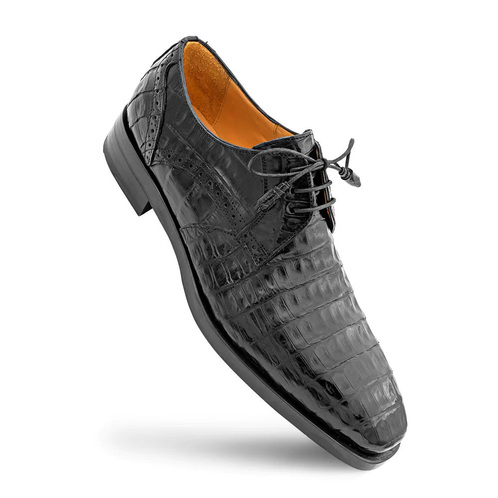 Golfo Plain Toe Crocodile Derby Black by Mezlan