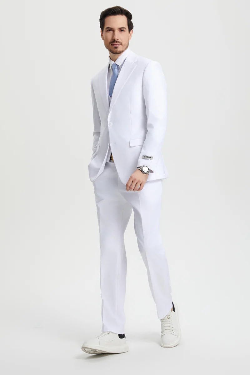 White Stacy Adams Two Button Vested Suit
