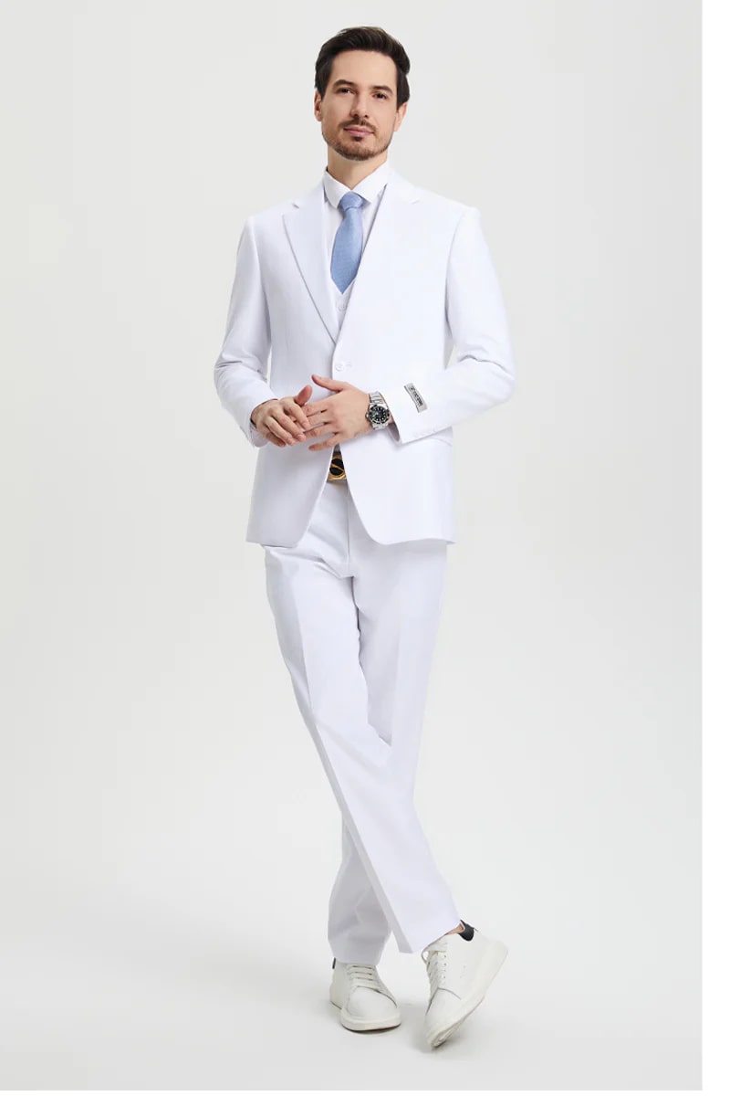 White Stacy Adams Two Button Vested Suit