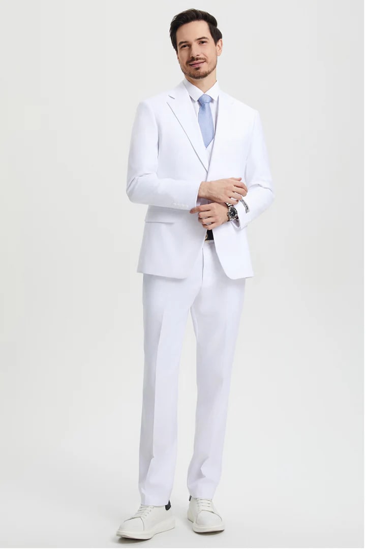 Stacy Adams White Two Button Vested Wedding Suit