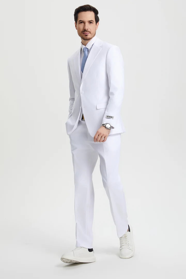 Stacy Adams White Two Button Vested Wedding Suit