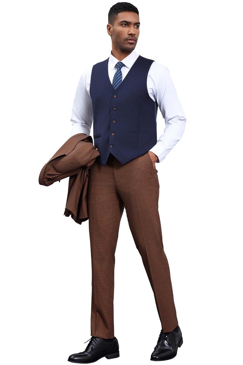 Stacy Adams Cognac/Navy Peak Lapel Vested Suit