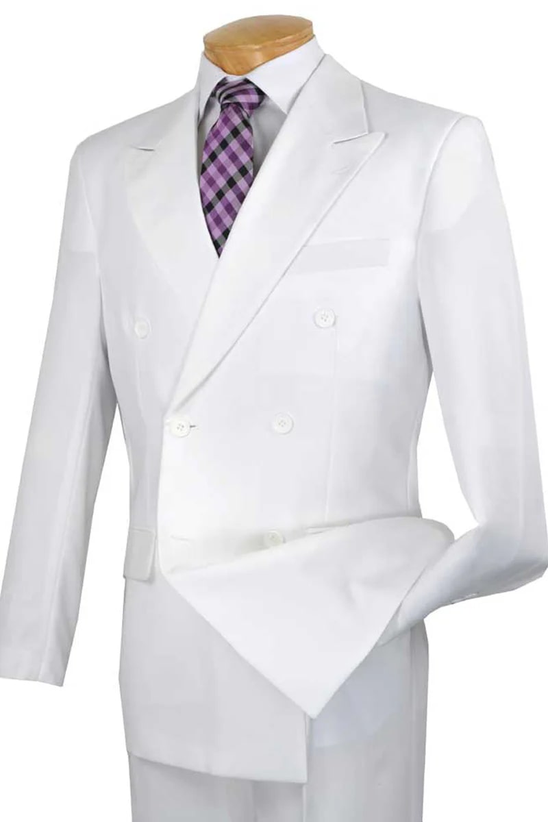 Double Breasted White Poplin Men's Suit