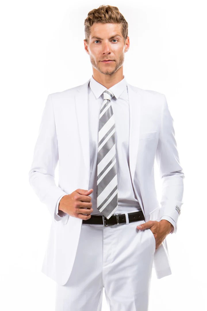 White Slim Fit 2 Button Wedding Suit for Men
