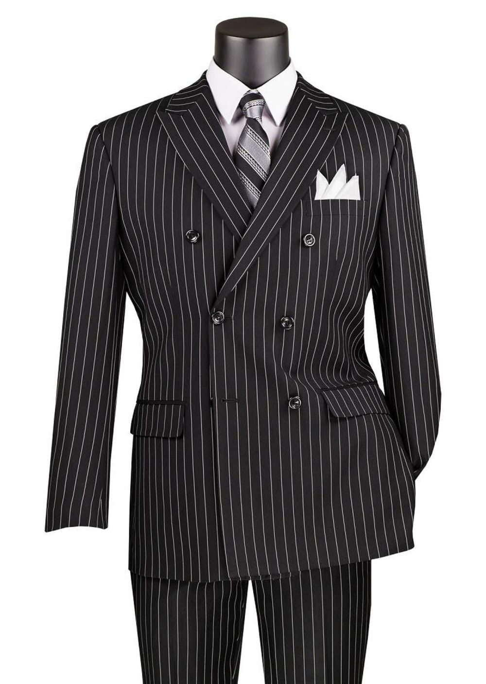 Double Breasted Stripe Suit Black Regular Fit 2 Piece