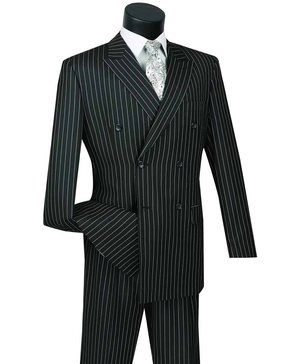 Double Breasted Black Gangster Pinstripe Suit