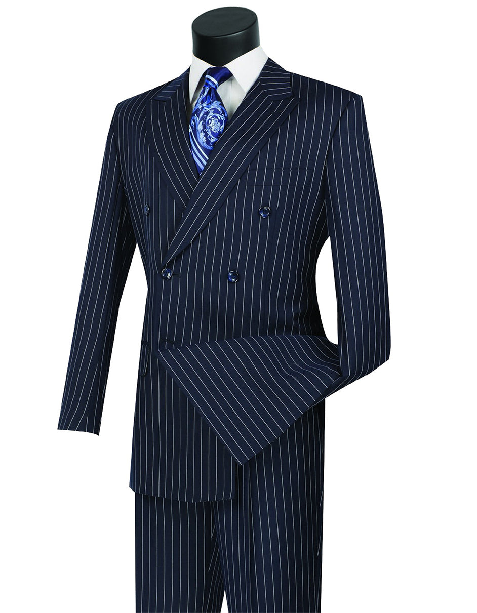 Navy Blue Pinstripe Double Breasted Suit