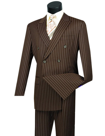 Men’s Double Breasted Brown Pinstripe Suit