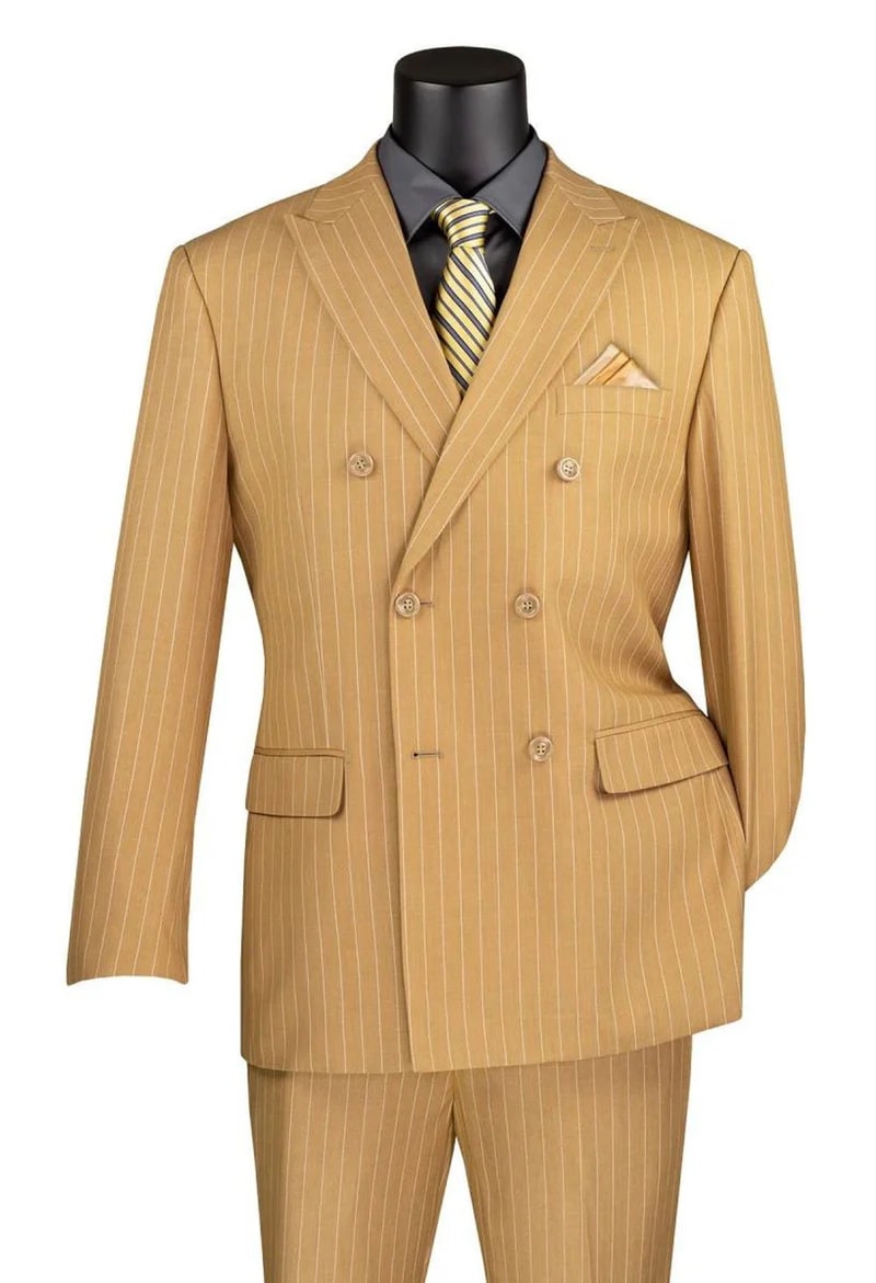 Double Breasted Camel Stripe Suit - Rockefeller Collection