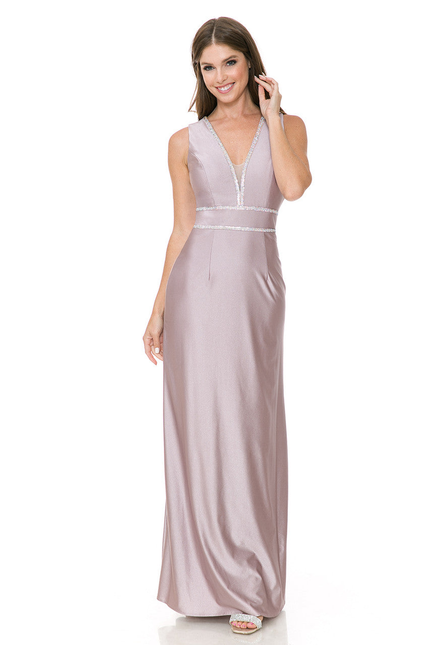 Formal Dress Deep V-Neck Embellished A-Line Prom Gown By Lenovia 5254-New Collection