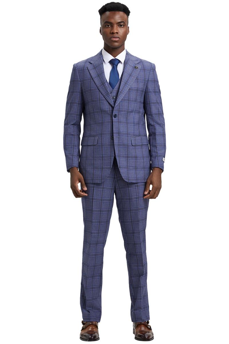 Stacy Adams Glen Plaid Two Button Vested Suit