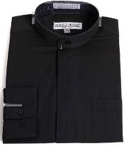 Daniel Ellissa Convertible cuffs Banded Collar Black fashion Dress collarless Men's Dress Shirt