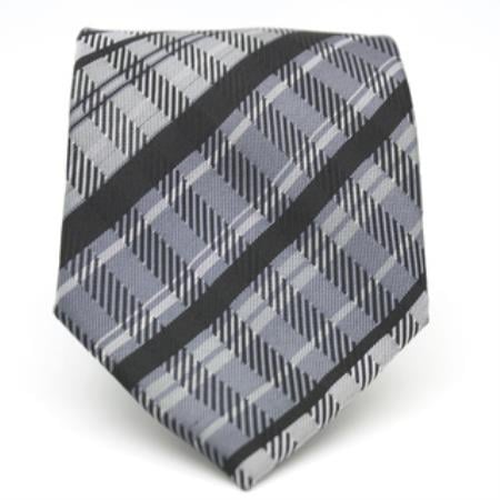 Slim Black Glen Classic Necktie with Matching Handkerchief - Tie Set - Men's Neck Ties - Mens Dress Tie - Trendy Mens Ties