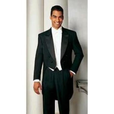 Men's Formal Tails - Peak Tailcoat Black Tuxedo Jacket with the tail suit